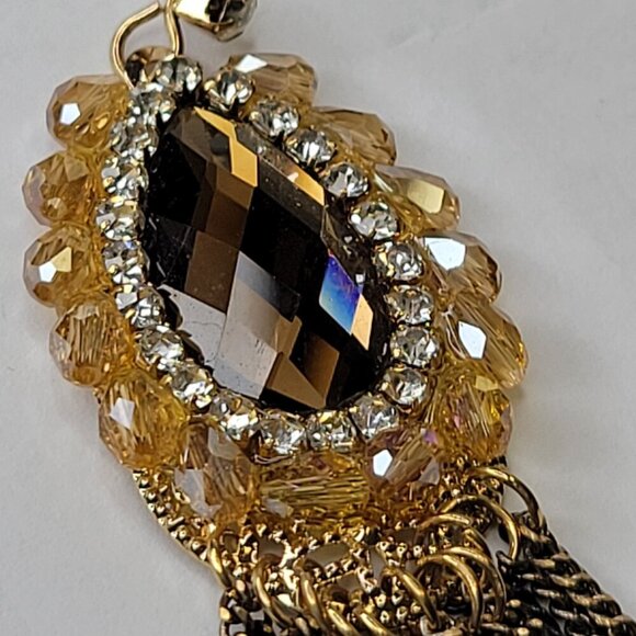 Gold and Black Long Tassel Earrings - Picture 5 of 9